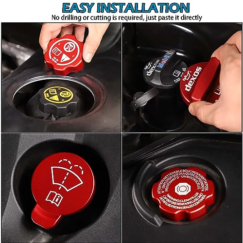 CHEAYAR Aluminium Alloy Engine Oil Cap Radiator Cap Washer Cap Brake Fluid Cap Cover Trim Compatible with Chevrolet Corvette C8 2020-2023, Engine Cap Cover Set C8 Accessories 4PCS (Aluminum - Red) - Image 5