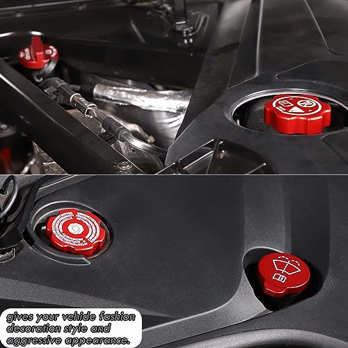 CHEAYAR Aluminium Alloy Engine Oil Cap Radiator Cap Washer Cap Brake Fluid Cap Cover Trim Compatible with Chevrolet Corvette C8 2020-2023, Engine Cap Cover Set C8 Accessories 4PCS (Aluminum - Red) - Image 4