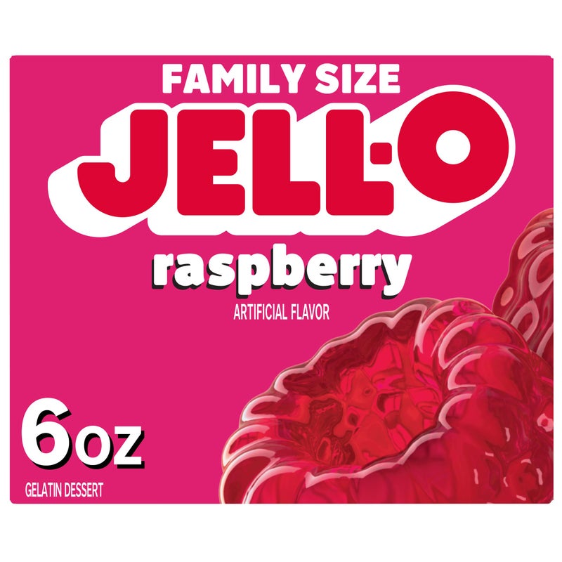 Jell-O JellO Raspberry Gelatin Dessert Mix Family Size 6 oz Box - Image 3