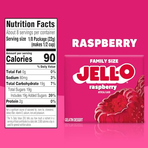 Jell-O JellO Raspberry Gelatin Dessert Mix Family Size 6 oz Box - Image 5