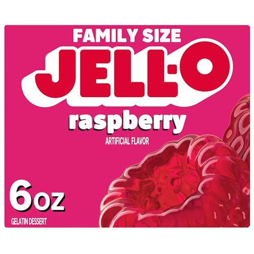 Jell-O JellO Raspberry Gelatin Dessert Mix Family Size 6 oz Box - Image 1