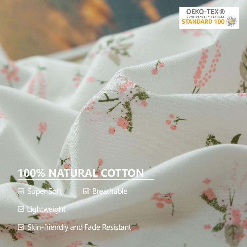 EAVD EAVD Vintage Style Garden Pink Floral Duvet Cover Queen 100% Cotton White Pink Floral Bedding Set for Girls Women Chic Shabby Boho Botanical Floral Comforter Cover with Zipper Closure 4 Ties  - Image 4