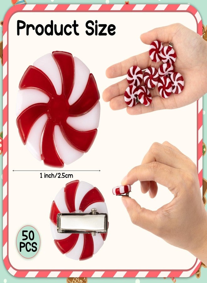 BkeeCten Christmas Candy Hair Clips - 50 Pcs Red and White Peppermint Snap Clips for Women Girls Bulk Holiday Party Favors, Christmas Stocking Filling, Classroom Gifts, DIY Hair Accessories for Xmas - Image 2