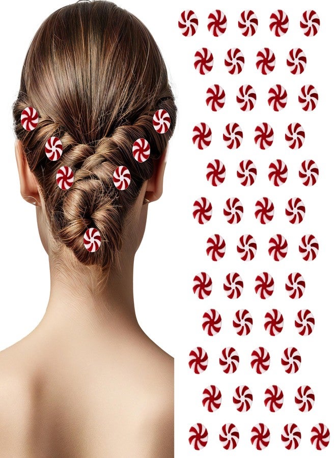 BkeeCten Christmas Candy Hair Clips - 50 Pcs Red and White Peppermint Snap Clips for Women Girls Bulk Holiday Party Favors, Christmas Stocking Filling, Classroom Gifts, DIY Hair Accessories for Xmas - Image 1