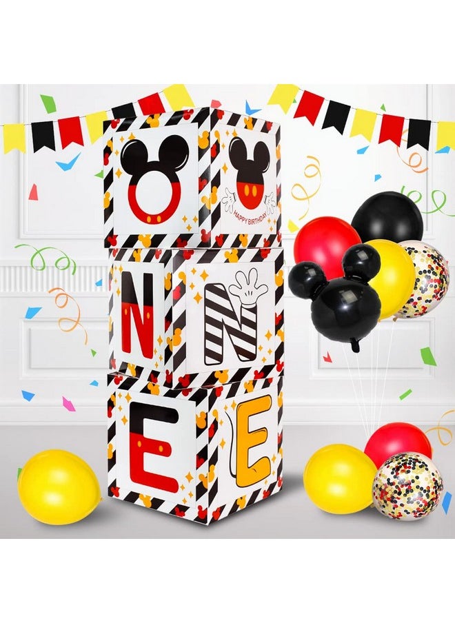 TONIFUL - Mouse 1St Birthday Party Supplies Red Yellow Black Balloon Box With Letters，Mouse Cartoon Theme One Years Old Birthday Party Favors For Kids Baby Shower First Birthday Decoration - Image 1