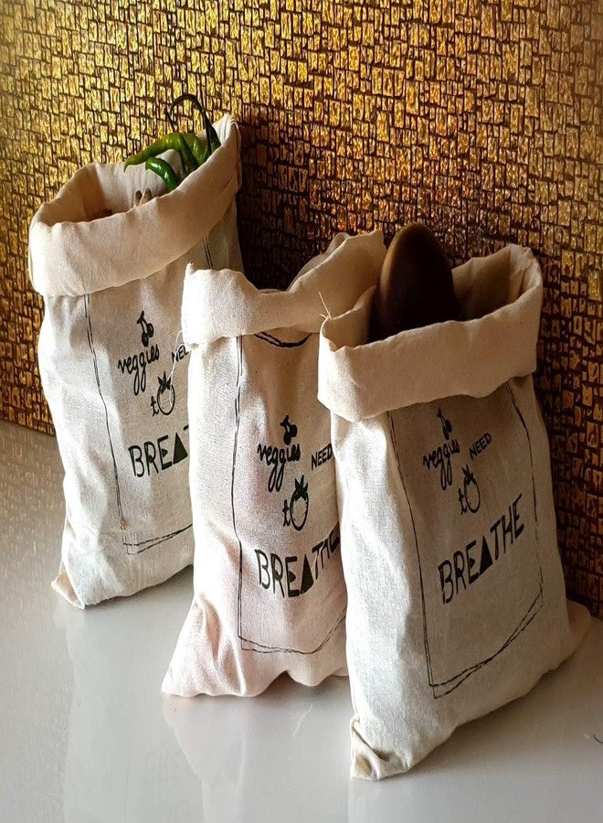 Vissage Pack of 3 Hand Block Printed Fruit & Vegetable Fridge Bags for Storage - Image 2