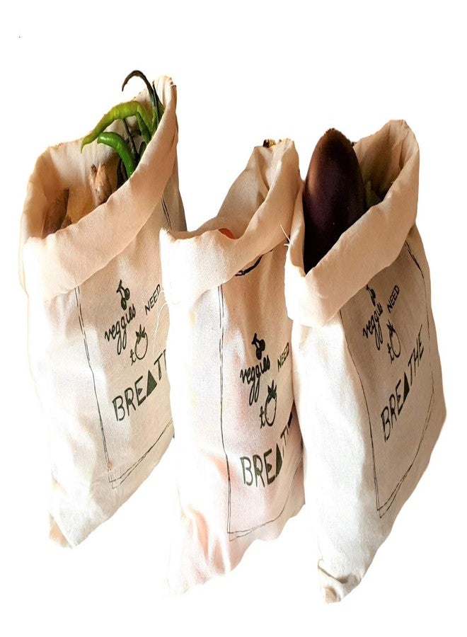 Vissage Pack of 3 Hand Block Printed Fruit & Vegetable Fridge Bags for Storage - Image 1