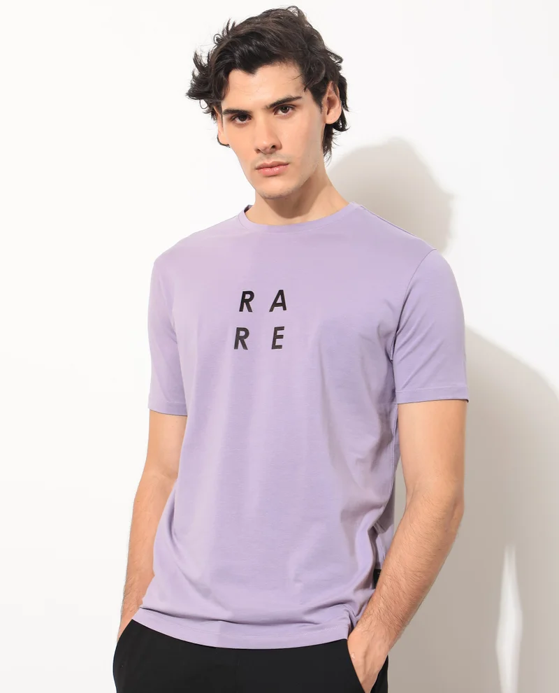 Rare Rabbit Rare Rabbit Mens Lalyy Purple Cotton Lycra Fabric Short Sleeves Slim Fit T-Shirt