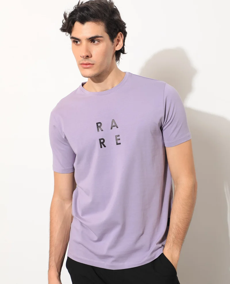 Rare Rabbit Rare Rabbit Mens Lalyy Purple Cotton Lycra Fabric Short Sleeves Slim Fit T-Shirt
