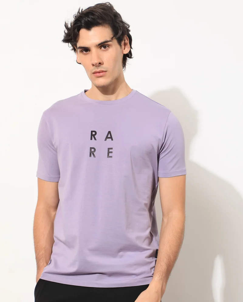 Rare Rabbit Rare Rabbit Mens Lalyy Purple Cotton Lycra Fabric Short Sleeves Slim Fit T-Shirt