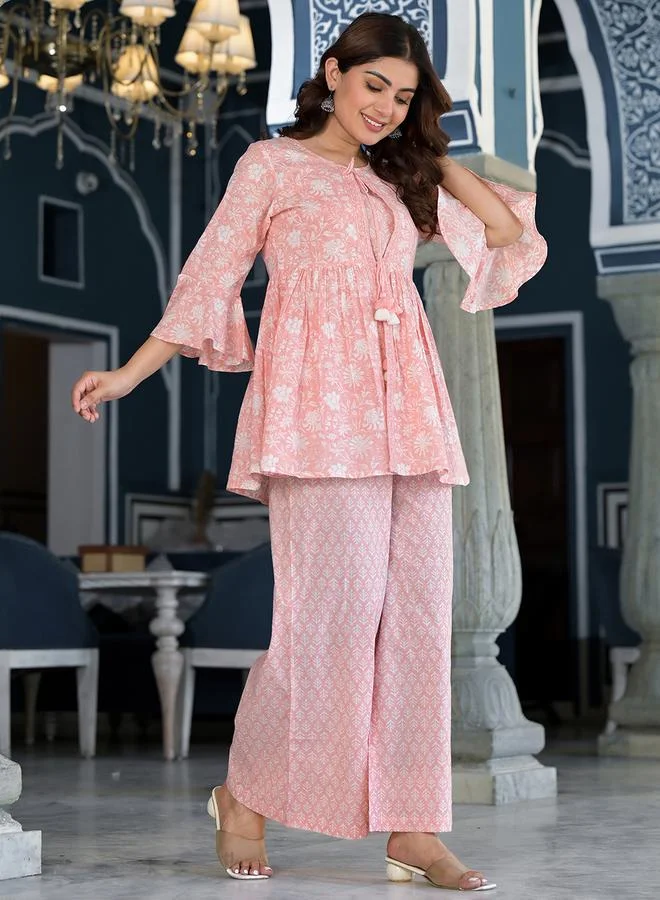 Vishudh All-Over Print Pure Cotton Jacket and Trousers with Inner Top Co-Ords by Styli