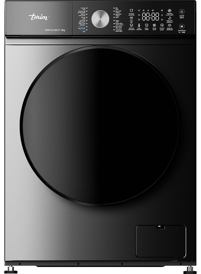 Terim TERFL914SKYT Washing Machine, 9kg Front Load, 1400 RPM, Dark Grey, Reliable Performance, Easy Controls TERFL914SKYT silver