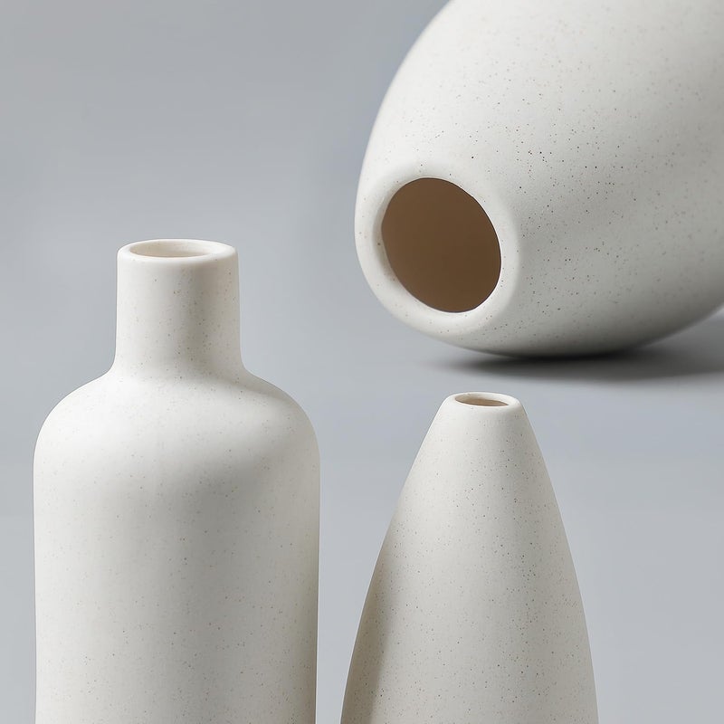 CEMABT مجموعة مزهرية Cemabt White Ceramic - 4 مزهريات صغيرة للزهور مزهريات زهرة فريدة من نوعها للمزهريات المركزية المزهريات الحديثة لمجدول ديكور المنزل رف الكتب (أبيض) - Image 3