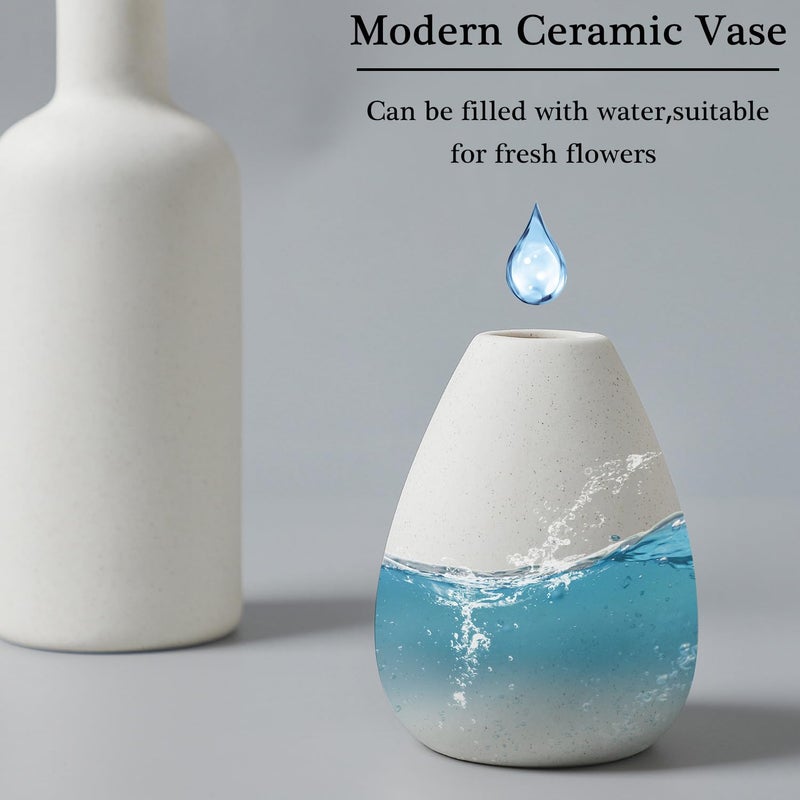 CEMABT مجموعة مزهرية Cemabt White Ceramic - 4 مزهريات صغيرة للزهور مزهريات زهرة فريدة من نوعها للمزهريات المركزية المزهريات الحديثة لمجدول ديكور المنزل رف الكتب (أبيض) - Image 2