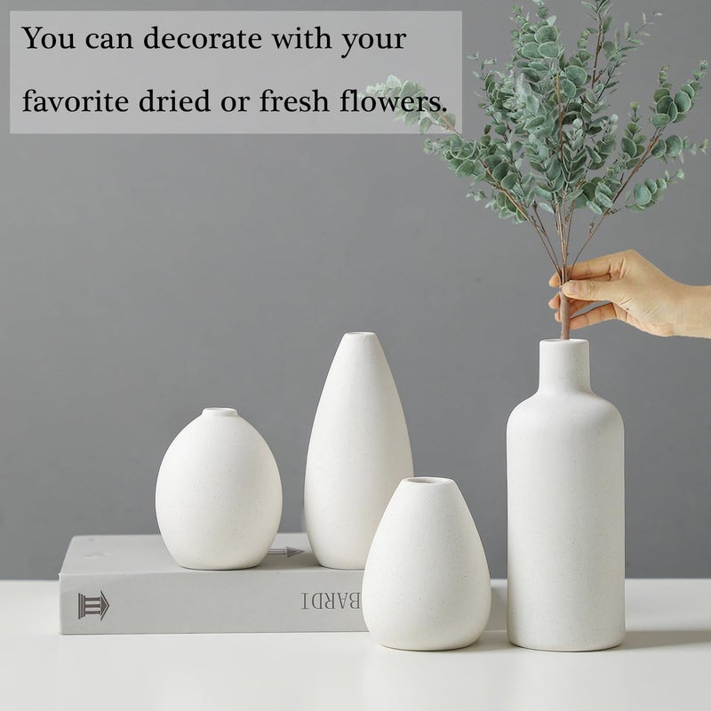 CEMABT مجموعة مزهرية Cemabt White Ceramic - 4 مزهريات صغيرة للزهور مزهريات زهرة فريدة من نوعها للمزهريات المركزية المزهريات الحديثة لمجدول ديكور المنزل رف الكتب (أبيض) - Image 4