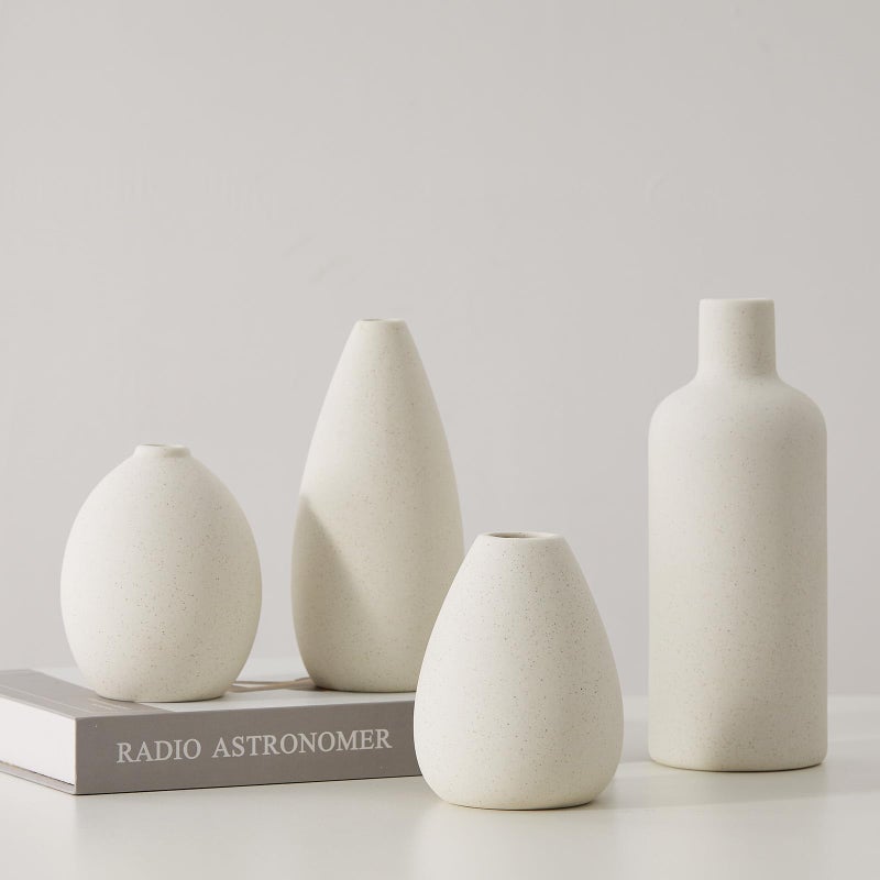 CEMABT مجموعة مزهرية Cemabt White Ceramic - 4 مزهريات صغيرة للزهور مزهريات زهرة فريدة من نوعها للمزهريات المركزية المزهريات الحديثة لمجدول ديكور المنزل رف الكتب (أبيض) - Image 1