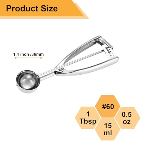 Fayomir Small Cookie Scoop 1 Tablespoon, Size #60 Cookie Dough Scoop, 1 Tbsp Cookie Scoops for Baking, Selected 18/8 Stainless Steel, for Making Cookies, Melon Ball, Ice Cream - Image 2