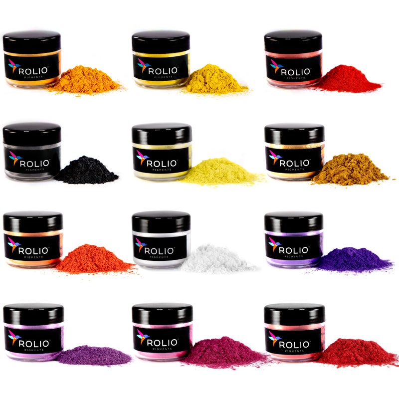 Rolio Mica Powder Pearlescent Color Pigment 12 Jars for Resin Epoxy Soap Making Nail Polish Lip Gloss Eye Shadow Bath Bomb Slime Candle 10g Each Tropical Sunset