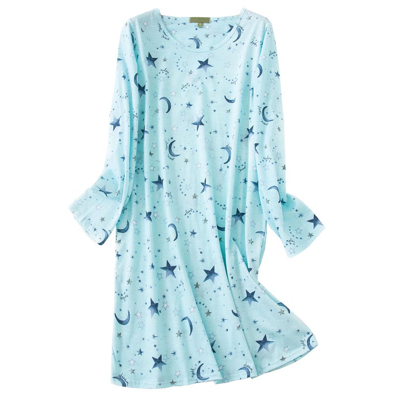 PNAEONG 3 Pack Women's Nightgown, Long Sleeve Sleep Shirts Comfy Soft Nightshirt Women Pajama Sleep Dress Cotton Sleepwear, Star+Purple+Pink Paisley-S - Image 2