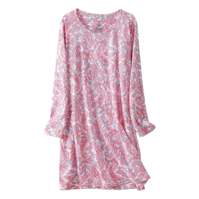 PNAEONG 3 Pack Women's Nightgown, Long Sleeve Sleep Shirts Comfy Soft Nightshirt Women Pajama Sleep Dress Cotton Sleepwear, Star+Purple+Pink Paisley-S - Image 3