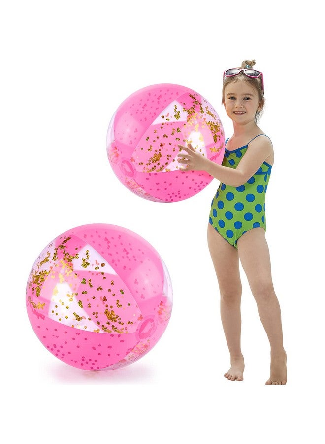 FuturePlusX 2Pcs Glitter Beach Balls, 16 Inch Inflatable Beach Balls Confetti Sparkling Balls For Kids Toddlers Sand Toys Summer Pool Party Favors - Image 1