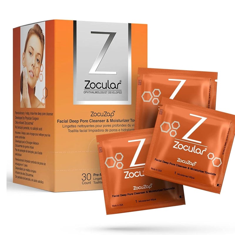 ZocuZap Acne Face Wipes  Moisturizing Face Cleansing Wipes for Acne Makeup Removal and Exfoliation with Natural Okra Complex for Sensitive Rosacea Skin  15ct