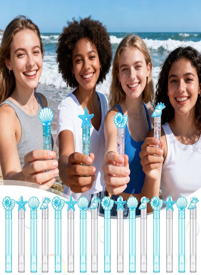 PullCrease 32 Pcs Coastal Mini Bubble Wands Assortment Blue and White Sea Theme with Starfish Shells Conch for Coastal Beach Pool Party Favors, Summer Birthday Party Supplies, Goodie Bag Stuffers Gift - Image 4