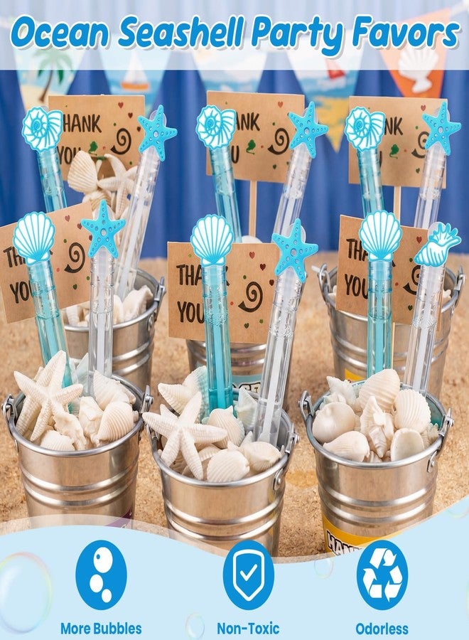 PullCrease 32 Pcs Coastal Mini Bubble Wands Assortment Blue and White Sea Theme with Starfish Shells Conch for Coastal Beach Pool Party Favors, Summer Birthday Party Supplies, Goodie Bag Stuffers Gift - Image 2