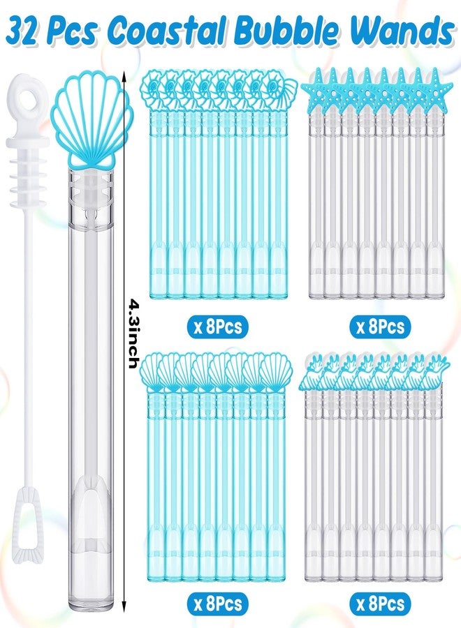 PullCrease 32 Pcs Coastal Mini Bubble Wands Assortment Blue and White Sea Theme with Starfish Shells Conch for Coastal Beach Pool Party Favors, Summer Birthday Party Supplies, Goodie Bag Stuffers Gift - Image 3