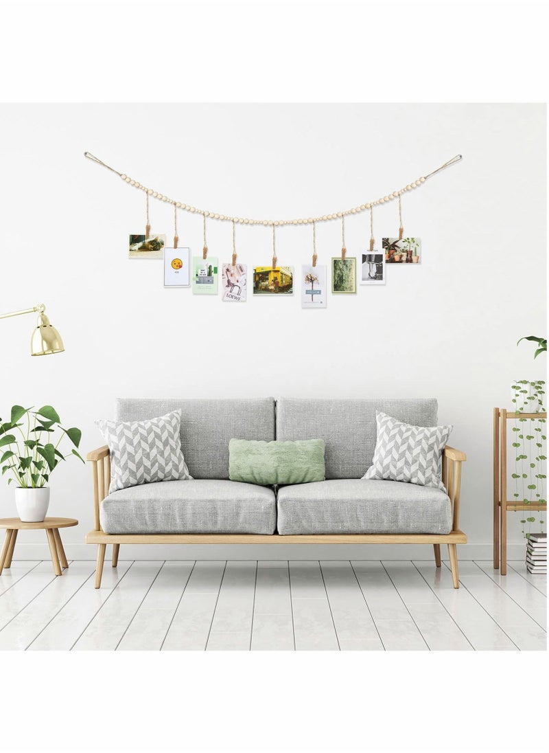 Captaintech Wall Hanging Photo Display, 2PCS with Wooden Beads Garland, Collage Picture Frame for Boho Wall Decoration, DIY Photo Holders with 9 Wood Clips, Rustic Country Decor, Home Nursery Room Dorm Decor  - Image 2