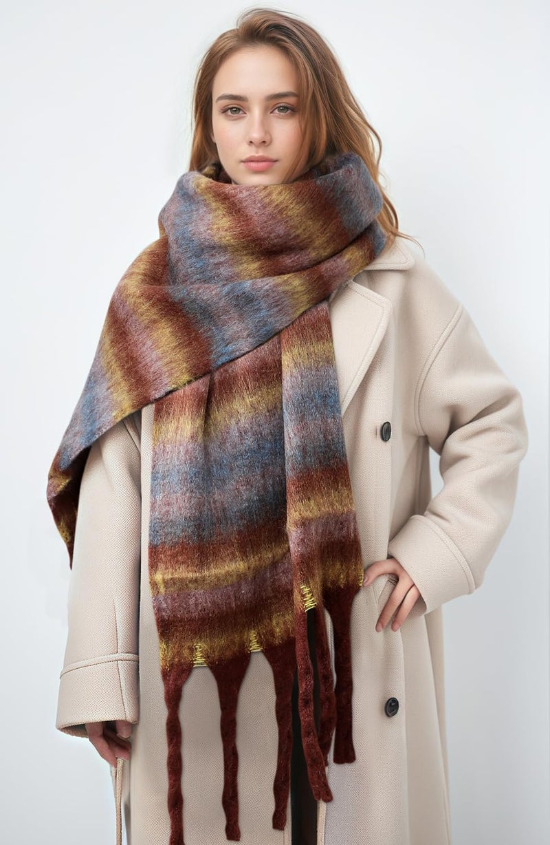 coclothy Women's Winter Scarfs, Mohair Vintage Scarf for Cold Weather, Large Chunky Scarf Cashmere Feel Blanket Pashmina Wrap - Image 2