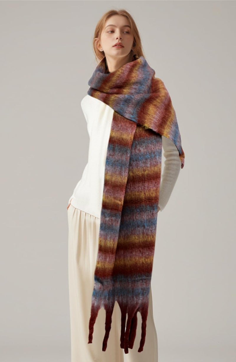 coclothy Women's Winter Scarfs, Mohair Vintage Scarf for Cold Weather, Large Chunky Scarf Cashmere Feel Blanket Pashmina Wrap - Image 5