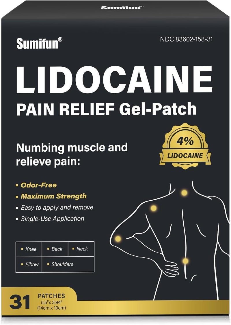 Sumifun 4 Lidocaine PatchesMaximum Strength Pain Relieving Patch Back Shoulder Joints Knee Pain Relief and Muscle Soreness  8 Hour Pain Relief 31 CountPack of 1 - Image 1