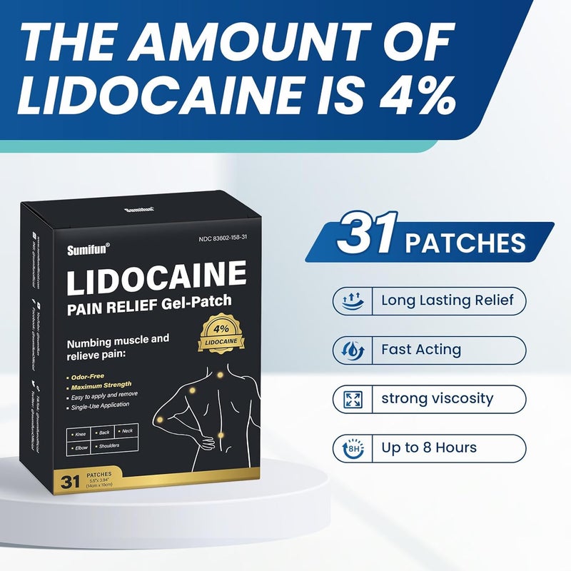 Sumifun 4 Lidocaine PatchesMaximum Strength Pain Relieving Patch Back Shoulder Joints Knee Pain Relief and Muscle Soreness  8 Hour Pain Relief 31 CountPack of 1 - Image 2