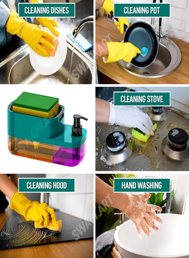 SWAURSAHA 3 in 1 Hand Wash & Dish Soap Liquid Pump Dispenser Sponge Holder for Sink Countertop Kitchen Bathroom - Multi-Color - Image 3