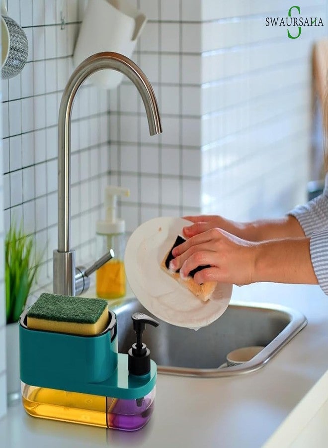 SWAURSAHA 3 in 1 Hand Wash & Dish Soap Liquid Pump Dispenser Sponge Holder for Sink Countertop Kitchen Bathroom - Multi-Color - Image 2