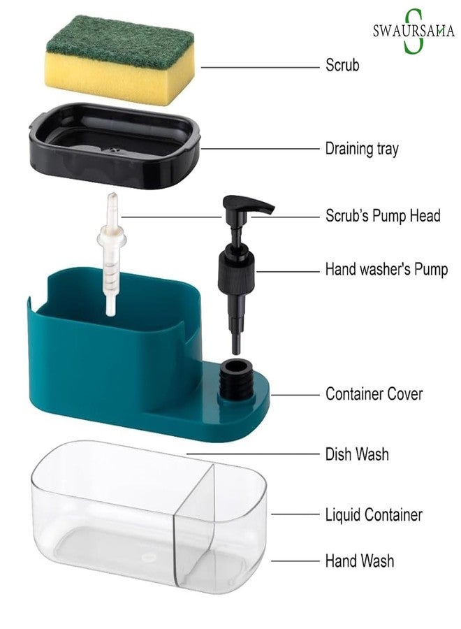SWAURSAHA 3 in 1 Hand Wash & Dish Soap Liquid Pump Dispenser Sponge Holder for Sink Countertop Kitchen Bathroom - Multi-Color - Image 4