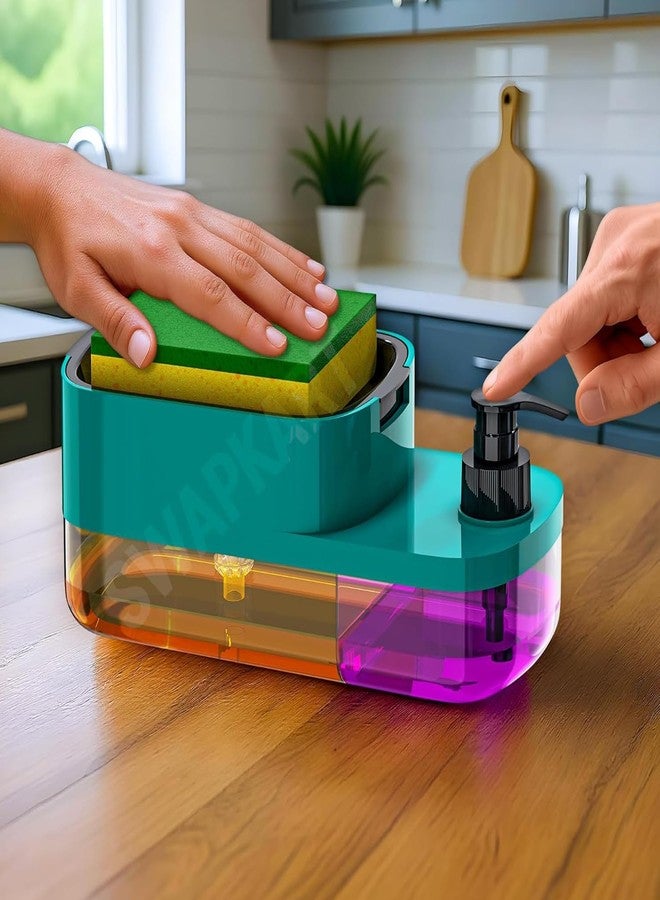 SWAURSAHA 3 in 1 Hand Wash & Dish Soap Liquid Pump Dispenser Sponge Holder for Sink Countertop Kitchen Bathroom - Multi-Color - Image 5