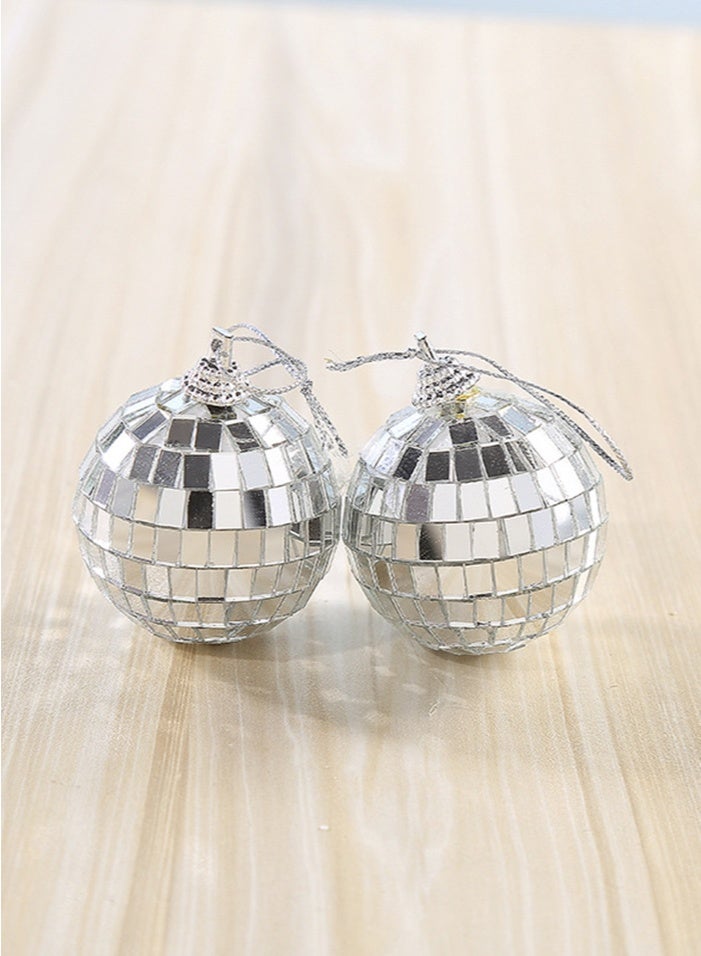 اعاره 12 قطعة من الكرات الفضية المزخرفة، كرات ديسكو، كرات مرآة مع حبال لتزيين الحفلات وأعياد الميلاد وحفلات الزفاف والتجمعات العائلية - Image 2