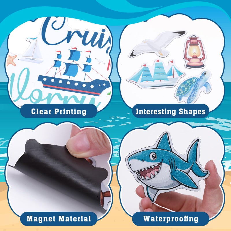 BAPHILE Cruise Door Decorations Magnetic, 25 Pcs Large Sea Nautical Cruise Ship Magnets Summer Beach Ship Decoration Magnetic Refrigerator Stickers for Cabin Door Car Funny Carnival Party Supplies - Image 4
