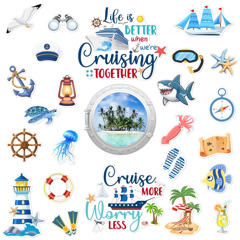 BAPHILE Cruise Door Decorations Magnetic, 25 Pcs Large Sea Nautical Cruise Ship Magnets Summer Beach Ship Decoration Magnetic Refrigerator Stickers for Cabin Door Car Funny Carnival Party Supplies - Image 1