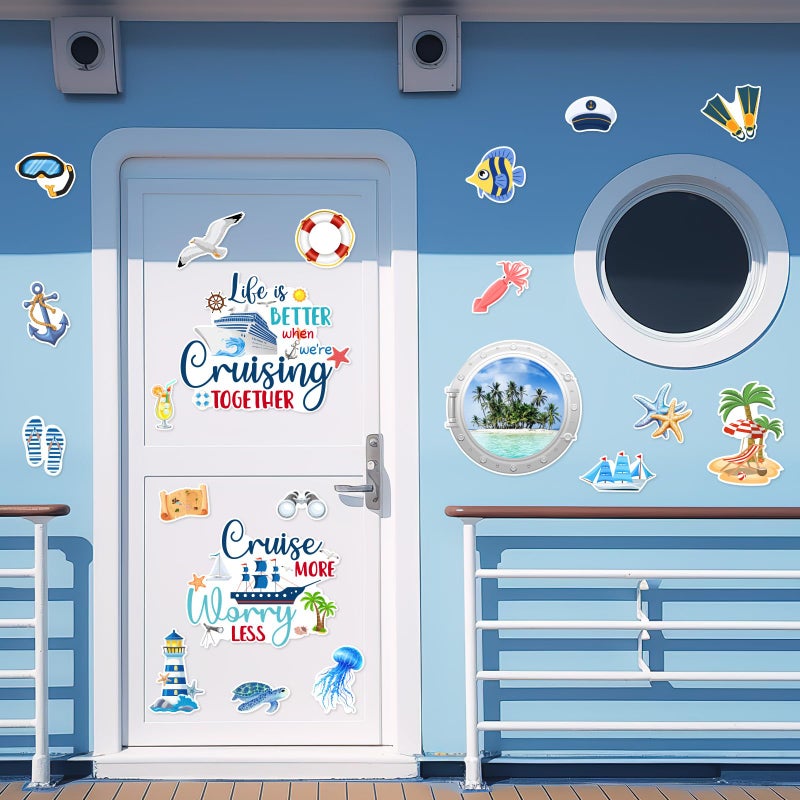 BAPHILE Cruise Door Decorations Magnetic, 25 Pcs Large Sea Nautical Cruise Ship Magnets Summer Beach Ship Decoration Magnetic Refrigerator Stickers for Cabin Door Car Funny Carnival Party Supplies - Image 2