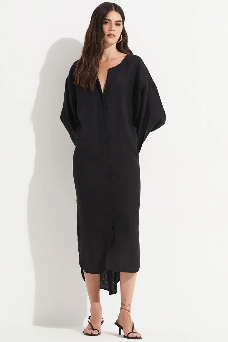 جون Exclusive 100% Linen Dress with Slit Detail