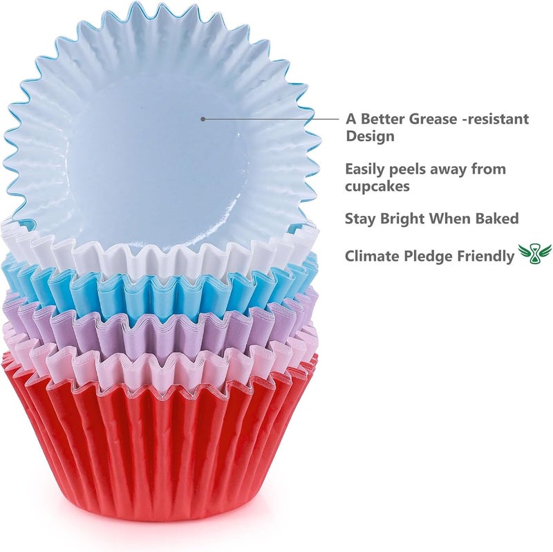 Caperci Heavy Duty Multicolor Jumbo Cupcake Muffin Liners for Baking - 100pcs Large Grease-Resistant Paper Baking Cups, No Muffin Pan Needed, Odorless, Easily Peels (Bright Assorted Colors) - Image 4