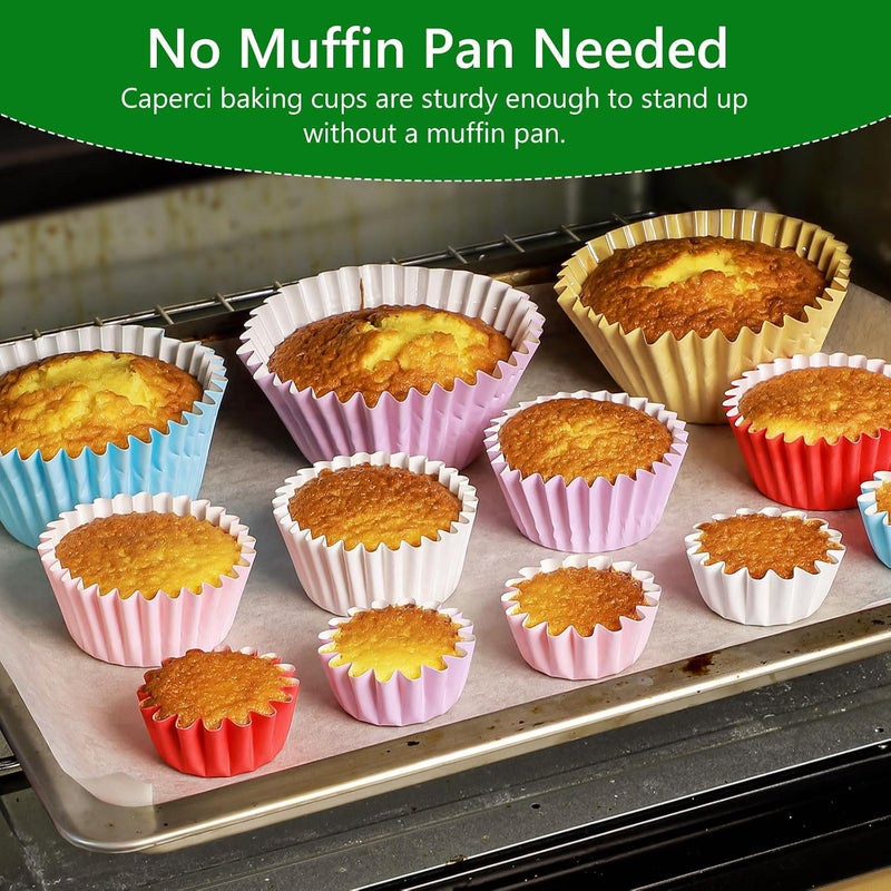 Caperci Heavy Duty Multicolor Jumbo Cupcake Muffin Liners for Baking - 100pcs Large Grease-Resistant Paper Baking Cups, No Muffin Pan Needed, Odorless, Easily Peels (Bright Assorted Colors) - Image 3