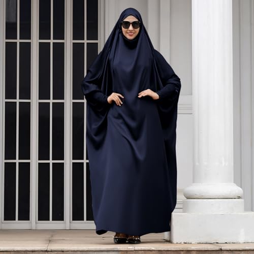 IKADEX Jilbab for Muslim Women Hooded Abaya Kaftan Dress Hijab Chador OnePiece Loose Fit Arabic Islamic Prayer Robe Navy Blue - Image 3
