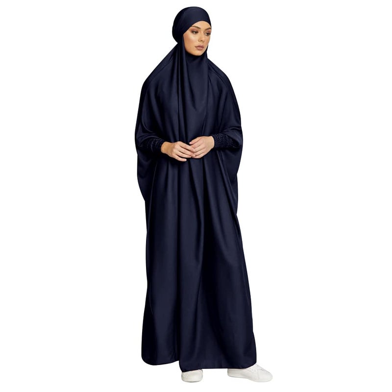 IKADEX Jilbab for Muslim Women Hooded Abaya Kaftan Dress Hijab Chador OnePiece Loose Fit Arabic Islamic Prayer Robe Navy Blue - Image 2