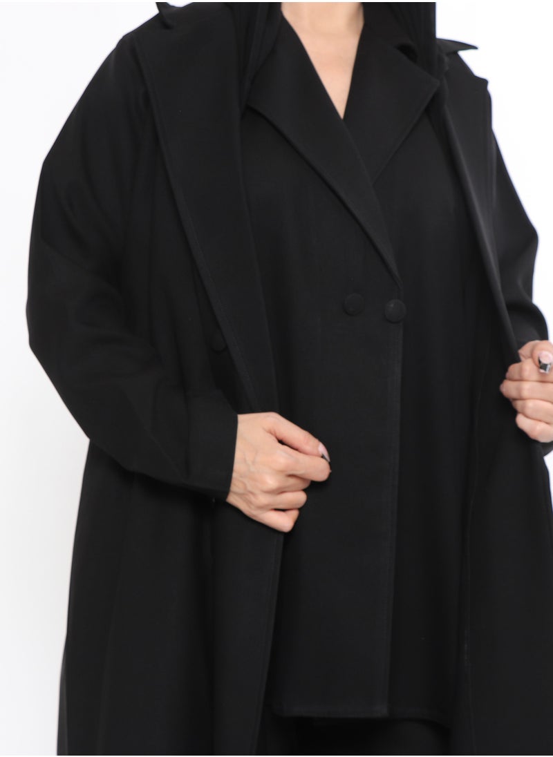 MyesuQ Abaya Jacket of 3pc Shirt and Bentaloon in Black Color  - Image 4