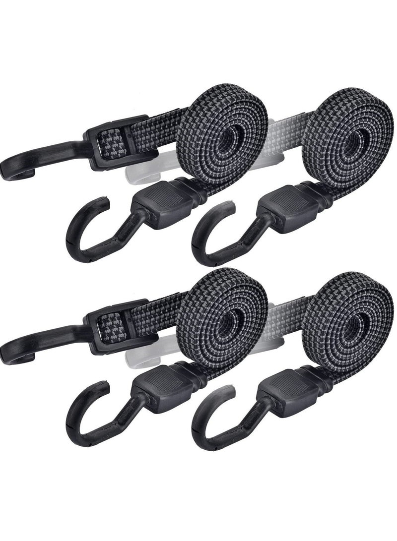 Captaintech Bungee Cords with Hooks 2M set of 4 Long Straps Heavy Duty Elastic Rope Metal Hook Extra Strong Flat for Bike Motorcycle Car Caravan Trunks Camping RVs Luggage Roof Racks - Image 1