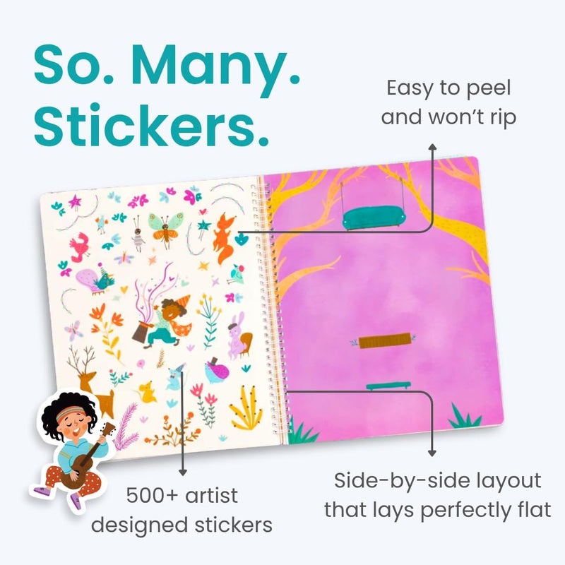 CUPKIN Whimsical Sticker Book Activity for Kids, Into The Forest by Cupkin, Toddler Airplane Travel Essentials, 500+ Stickers for Kids 12 Scenes + Coloring Book Pages, Crafts Ages 2-8 - Image 2